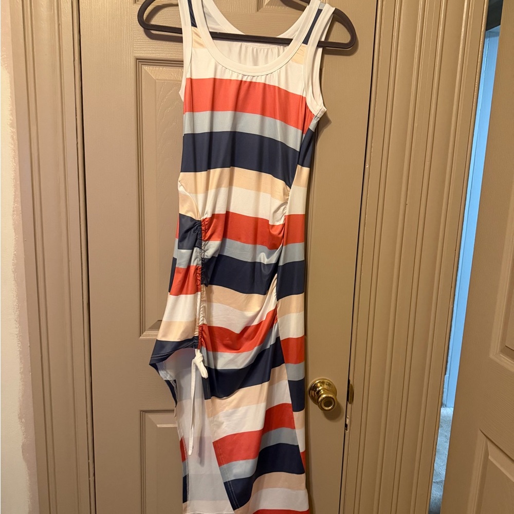 SHEIN Multicolor Striped Dress with Side Drape